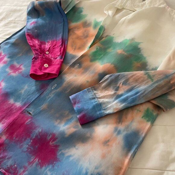 🎨 Free Speech Glitch Dyed Linen Shirt – Artfully Undone, Effortlessly Cool - Picture 4 of 14